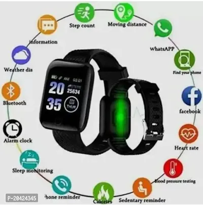 Smartest ID116 Plus Bluetooth Smart Fitness Band Watch with Heart Rate Activity Tracker Waterproof Body, Step and Calorie Counter, Distance Measure, OLED Touchscreen for Men/Women, smart watch-thumb0