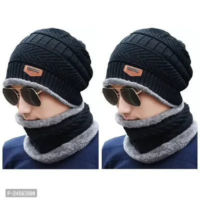 Hot Selling woolen winter cap with muffler set Pack of 2-thumb0