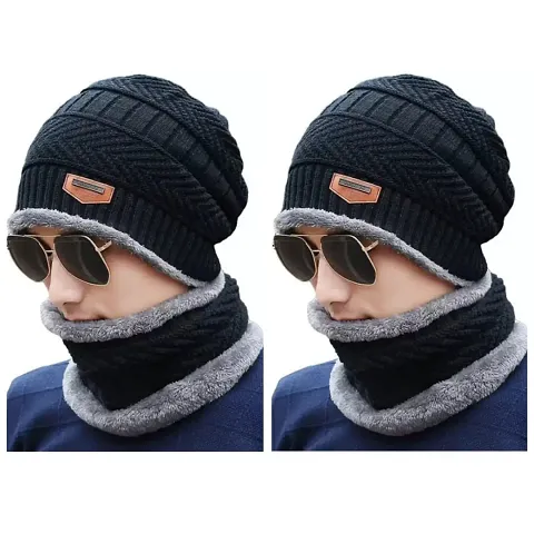 Best Selling woolen winter cap with muffler set Pack of 2