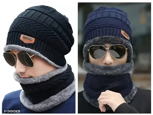 Hot Selling woolen winter cap with muffler set Pack of 2