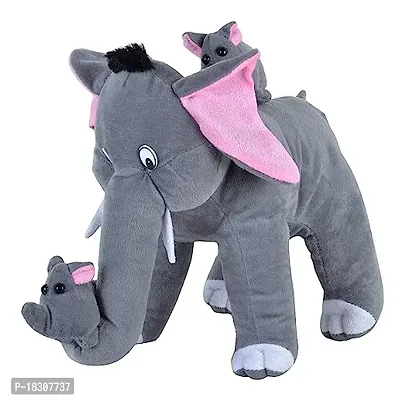 Elephant with her 2 Baby Gray Elephant Happy Elephant Mumy Elephant with her 2 Baby Soft Plush Toy 36 cm Best Gift-thumb0