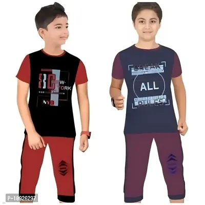Boys cotton pack of 2 capri set of t-shirts and track