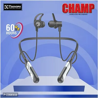 TP TROOPS 7225 FG 60 Hours Charge Wireless in Ear Bluetooth Neckband with ENC Mic, 60H Playtime, Type-C Fast Charging (10Mins=15Hrs Playtime), Dual Pairing, Made in India,Drivers Ear Phones (Black)-thumb5