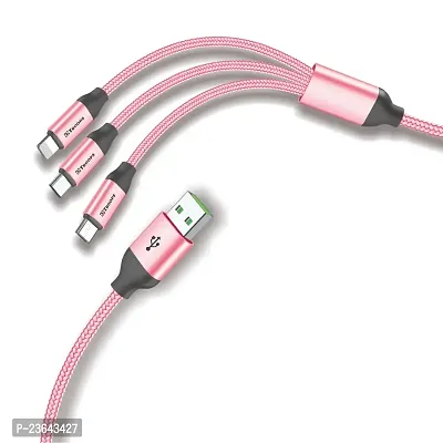 USB Type C Cable 1.2 m 48 Watt Multi Charging Cable 3 in 1 Nylon  Multiple USB Fast Charging Cable for Android, iOS and Type C Devices USB Port Connectors Compatible Smart Phones  Tablets And More-P