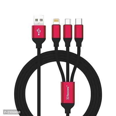 USB Type C Cable 1.2 m Multi Charging Cable 3 in 1 Nylon  Multiple USB Fast Charging Cable for Android, iOS and Type C Devices USB Port Connectors Compatible Smart Phones  Tablets -TP-2214 Pink