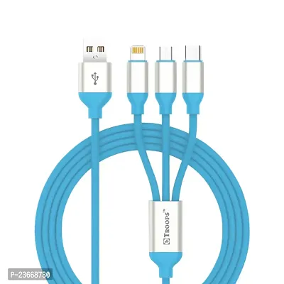 USB  Multi Charging Cable 3 in 1 Nylon  Multiple USB Fast Charging Cable for Android, iOS and Type C Devices USB Port Connectors Compatible Smart Phones  Tablets And More  -TP-2214 Blue