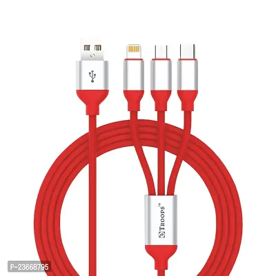 USB Type C Cable 1.2 m Multi Charging Cable 3 in 1 Nylon  Multiple USB Fast Charging Cable for Android, iOS and Type C Devices USB Port Connectors Compatible Smart Phones  Tablets -TP-2214 Red