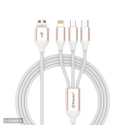 USB Type C Cable 1.2 m Multi Charging Cable 3 in 1 Nylon  Multiple USB Fast Charging Cable for Android, iOS and Type C Devices USB Port Connectors Compatible Smart Phones  Tablets -TP-2214 White-thumb0