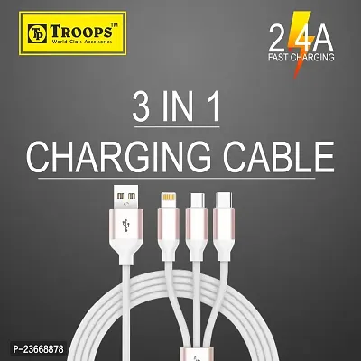 USB Type C Cable 1.2 m Multi Charging Cable 3 in 1 Nylon  Multiple USB Fast Charging Cable for Android, iOS and Type C Devices USB Port Connectors Compatible Smart Phones  Tablets -TP-2214 White-thumb2