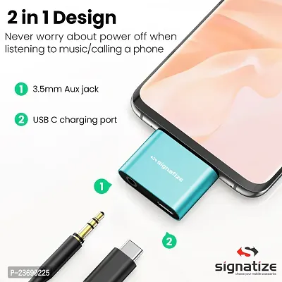 SIGNATIZE Metal 2 in 1 Type C to 3.5mm Aux Headphone Splitter Adapter Jack and Charging Jack Converter for 3,3T,6T, 7, 7T,7Pro and All Type C Device.-thumb2