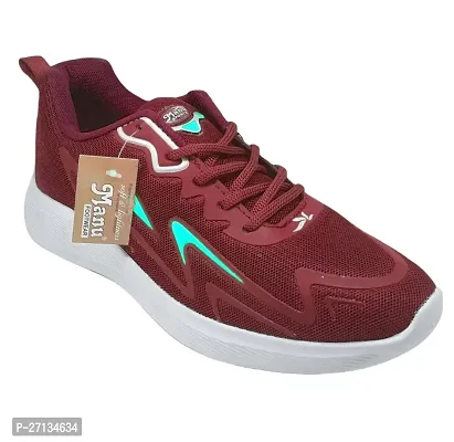 Comfortable Maroon Synthetic Sports Shoes For Men