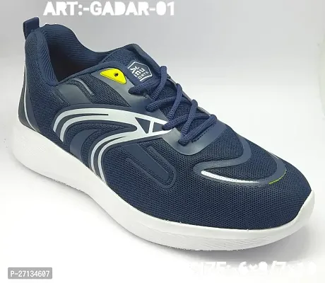 Comfortable Navy Blue Synthetic Sports Shoes For Men