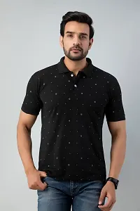 Mens Printed Polo Tshirt (XX-Large, Black)-thumb1
