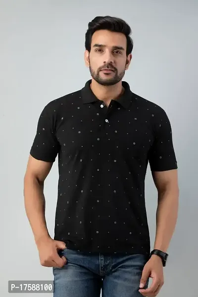 Mens Printed Polo Tshirt (XX-Large, Black)-thumb2
