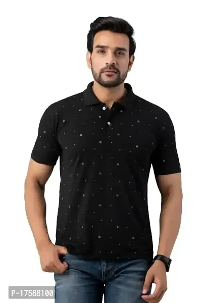 Mens Printed Polo Tshirt (XX-Large, Black)-thumb0
