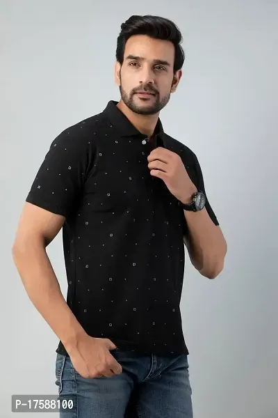 Mens Printed Polo Tshirt (XX-Large, Black)-thumb5