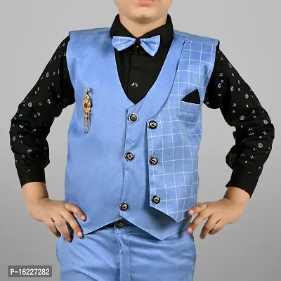 Stylish Blue Cotton Blend Solid Nehru Jackets For Boys-thumb4