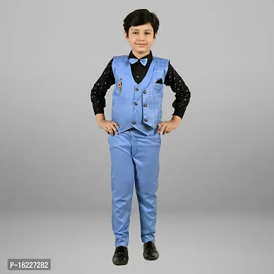 Stylish Blue Cotton Blend Solid Nehru Jackets For Boys