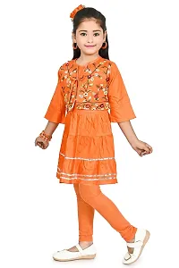 SR FASHION Casual Rayon Embroidery Round Neck Anarkali Kurta Set With Chicken Curry Embroidery Jacket and Leggings For Kids Girls-thumb4