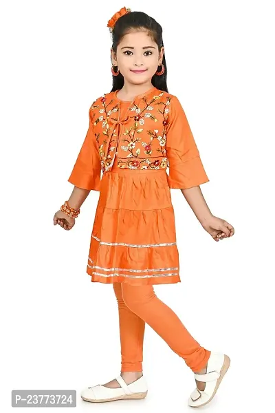 SR FASHION Casual Rayon Embroidery Round Neck Anarkali Kurta Set With Chicken Curry Embroidery Jacket and Leggings For Kids Girls-thumb5