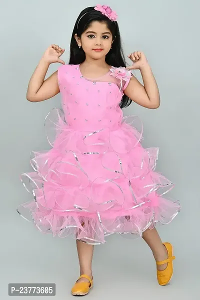 SR Fashion Casual Solid Round Neck Knee Length Net Frock Dress for Kids Girls for Wedding, Birthday Party and Various Occasions-thumb5