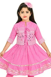 SR FASHION Casual Rayon Embroidery Round Neck Long Anarkali Kurta Set With Embroidery Jacket and Leggings For Kids Girls-thumb3