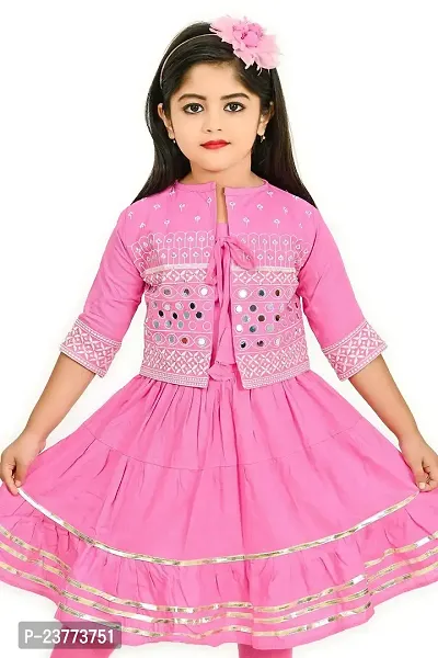 SR FASHION Casual Rayon Embroidery Round Neck Long Anarkali Kurta Set With Embroidery Jacket and Leggings For Kids Girls-thumb4