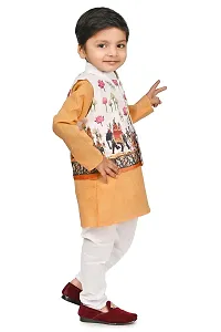 SR FASHION Casual Cotton Blend Digital Print Collar Neck Kurta Pyjama With Printed Jacket Set For Kids Boys-thumb2