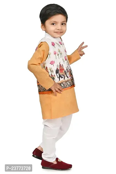 SR FASHION Casual Cotton Blend Digital Print Collar Neck Kurta Pyjama With Printed Jacket Set For Kids Boys-thumb3