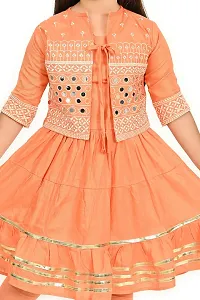 SR FASHION Casual Rayon Embroidery Round Neck Long Anarkali Kurta Set With Embroidery Jacket and Leggings For Kids Girls-thumb2