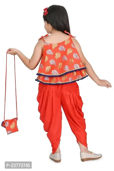 SR FASHION Casual Rayon Printed Round Neck Top Banarasi Bottam Rayon Kids Girls Top and Patiala Set-thumb3