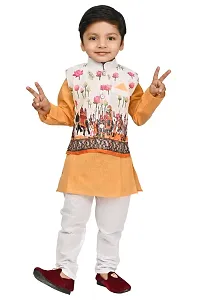 SR FASHION Casual Cotton Blend Digital Print Collar Neck Kurta Pyjama With Printed Jacket Set For Kids Boys-thumb4