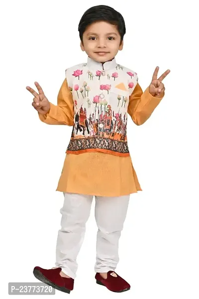 SR FASHION Casual Cotton Blend Digital Print Collar Neck Kurta Pyjama With Printed Jacket Set For Kids Boys-thumb5