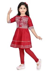 SR FASHION Casual Rayon Embroidery Round Neck Anarkali Kurta Set With Jacket and Leggings For Kids Girls-thumb4