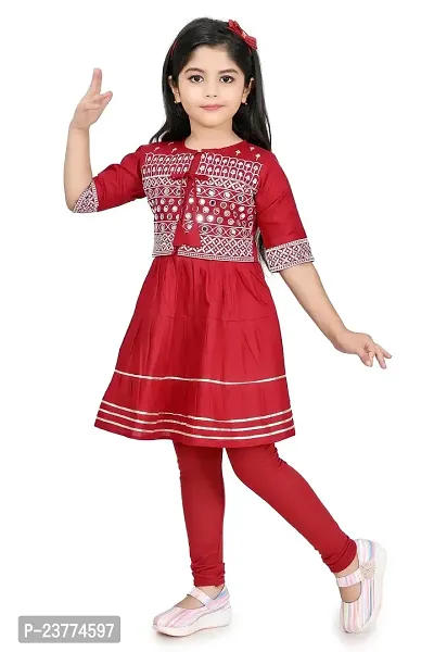 SR FASHION Casual Rayon Embroidery Round Neck Anarkali Kurta Set With Jacket and Leggings For Kids Girls-thumb5