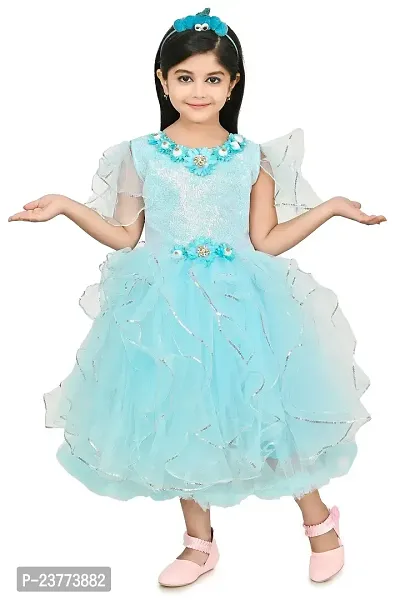 SR Fashion Casual Hand Work Round Neck Knee Length Net Frock Dress for Kids Girls for Wedding, Birthday Party and Various Occasions-thumb0
