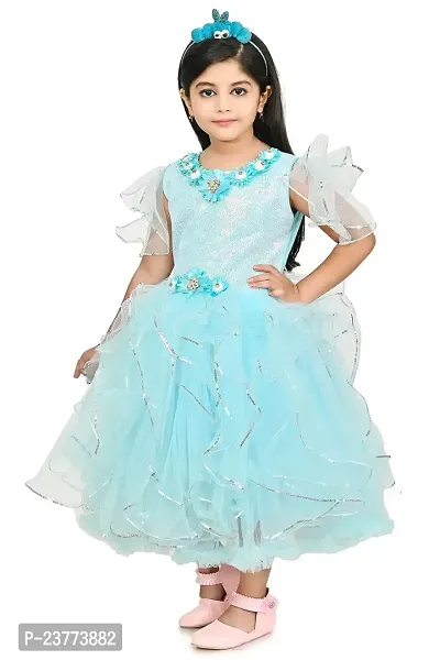 SR Fashion Casual Hand Work Round Neck Knee Length Net Frock Dress for Kids Girls for Wedding, Birthday Party and Various Occasions-thumb4
