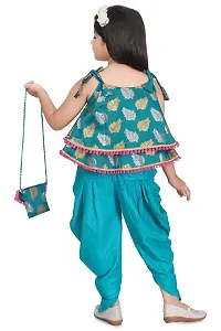 SR FASHION Casual Rayon Printed Round Neck Top Banarasi Bottam Rayon Kids Girls Top and Patiala Set-thumb4