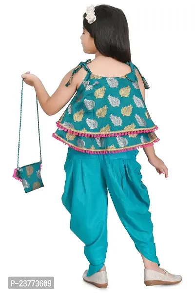 SR FASHION Casual Rayon Printed Round Neck Top Banarasi Bottam Rayon Kids Girls Top and Patiala Set-thumb5