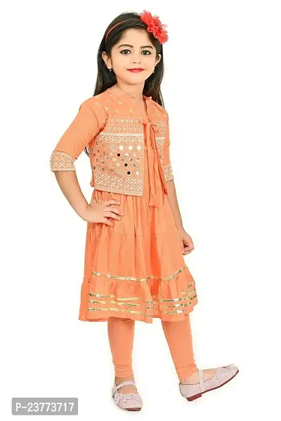 SR FASHION Casual Rayon Embroidery Round Neck Long Anarkali Kurta Set With Embroidery Jacket and Leggings For Kids Girls-thumb5