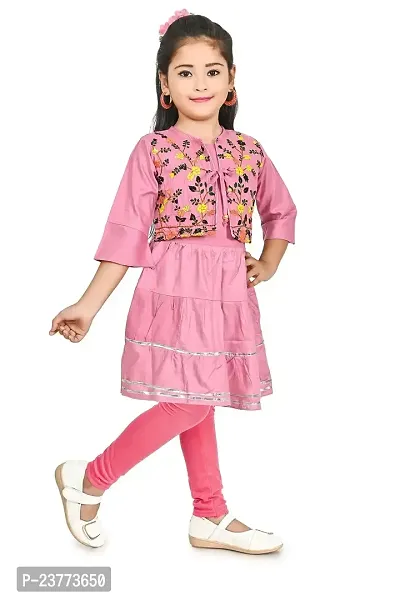 SR FASHION Casual Rayon Embroidery Round Neck Anarkali Kurta Set With Chicken Curry Embroidery Jacket and Leggings For Kids Girls-thumb4