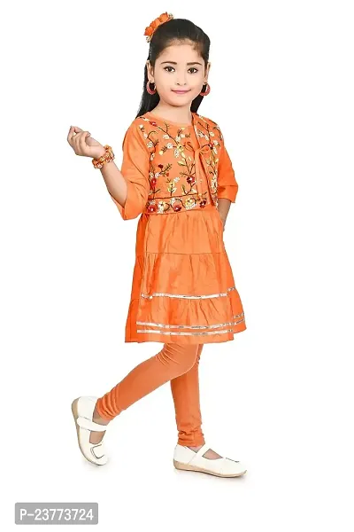 SR FASHION Casual Rayon Embroidery Round Neck Anarkali Kurta Set With Chicken Curry Embroidery Jacket and Leggings For Kids Girls-thumb4