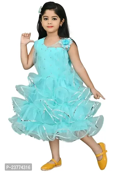 SR Fashion Casual Solid Round Neck Knee Length Net Frock Dress for Kids Girls for Wedding, Birthday Party and Various Occasions-thumb0