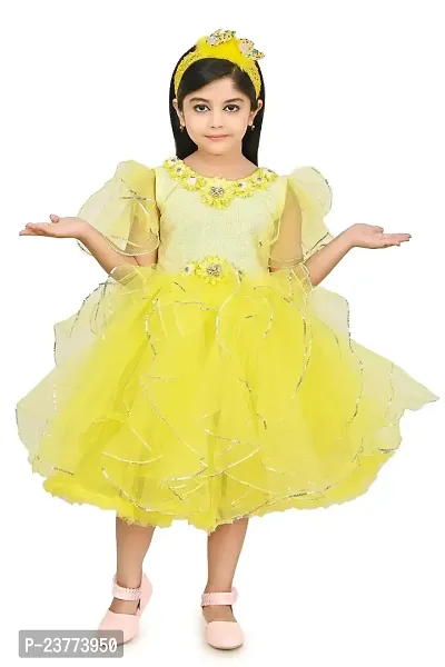 SR Fashion Casual Hand Work Round Neck Knee Length Net Frock Dress for Kids Girls for Wedding, Birthday Party and Various Occasions