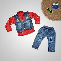 SR FASHION Casual Cotton Blend Solid Collar Neck Shirt With Denim Jacket And Pant Set For Kids Boys-thumb3