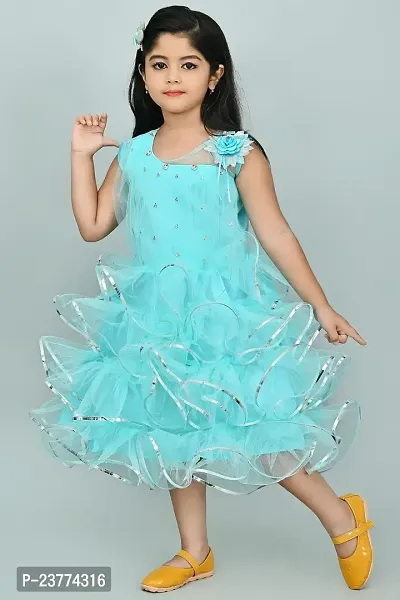 SR Fashion Casual Solid Round Neck Knee Length Net Frock Dress for Kids Girls for Wedding, Birthday Party and Various Occasions-thumb5