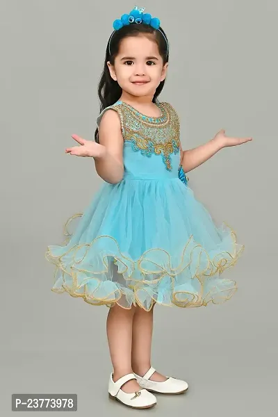 SR Fashion Casual Machine Embroidered Round Neck Knee Length Net Frock Dress for Kids Girls for Wedding, Birthday Party and Various Occasions-thumb2