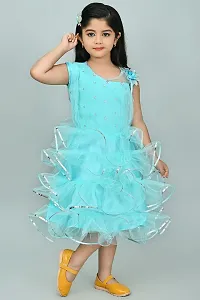 SR Fashion Casual Solid Round Neck Knee Length Net Frock Dress for Kids Girls for Wedding, Birthday Party and Various Occasions-thumb3