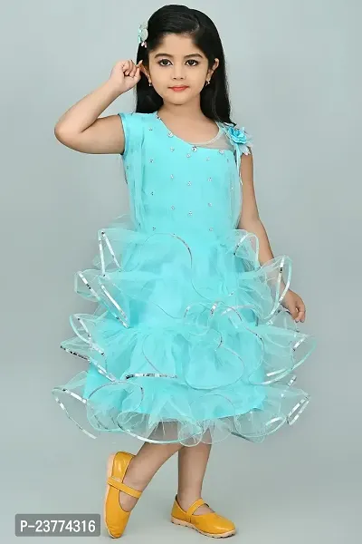 SR Fashion Casual Solid Round Neck Knee Length Net Frock Dress for Kids Girls for Wedding, Birthday Party and Various Occasions-thumb4