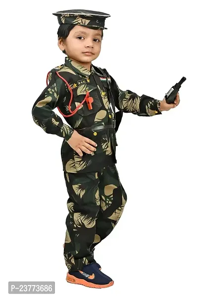 SR FASHION Casual Cotton Blend Solid Collar Neck Army Costume Dress For Kids Boys Professional Fancy Dress Costume-thumb3